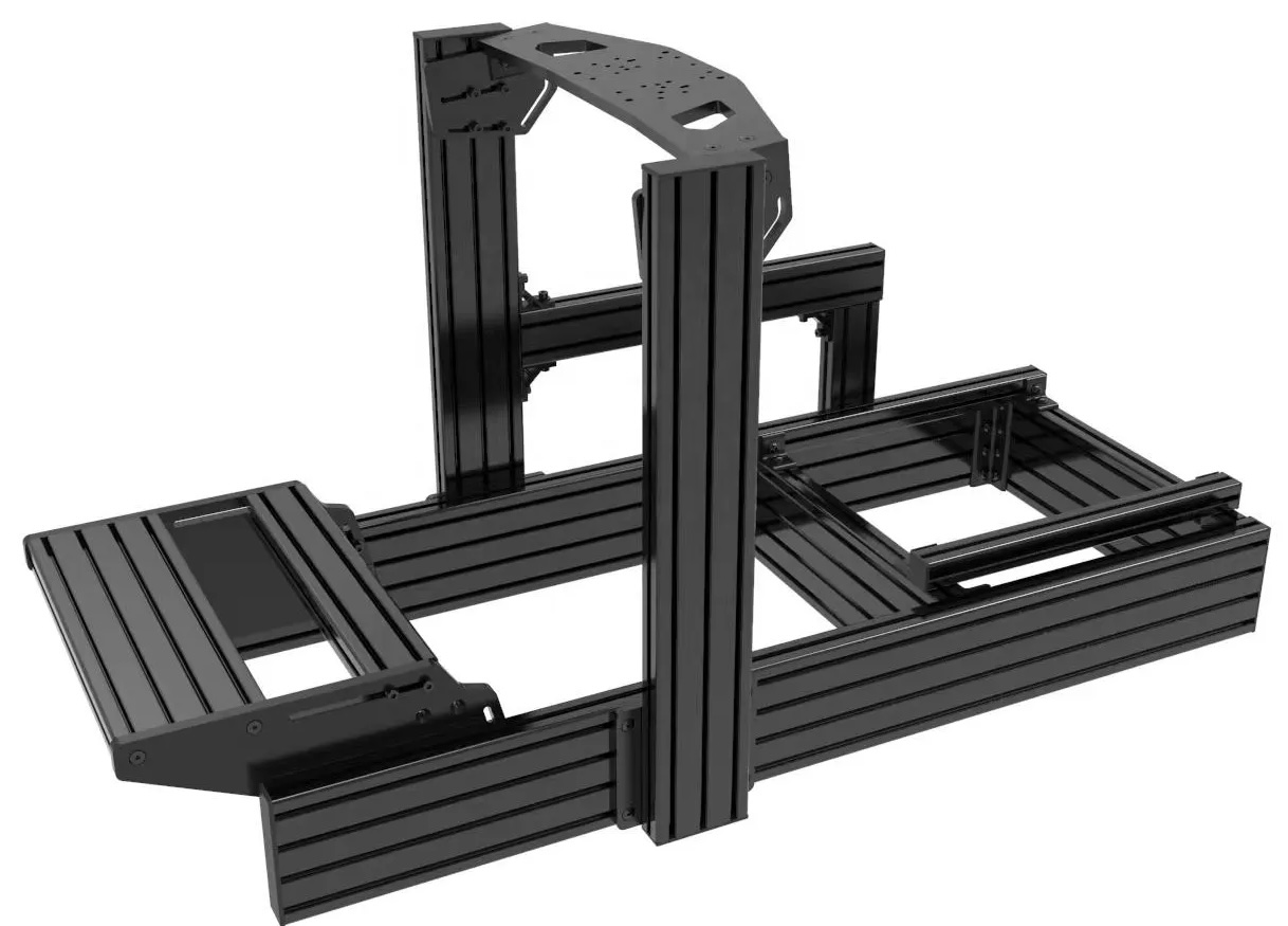 40160 aluminium-profile sim-racing cockpit with a wheel column and wheel-base mount