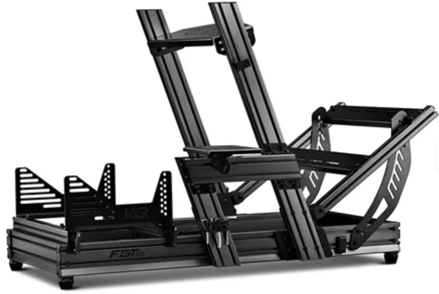 Sim-racing cockpit with angled wheel uprights