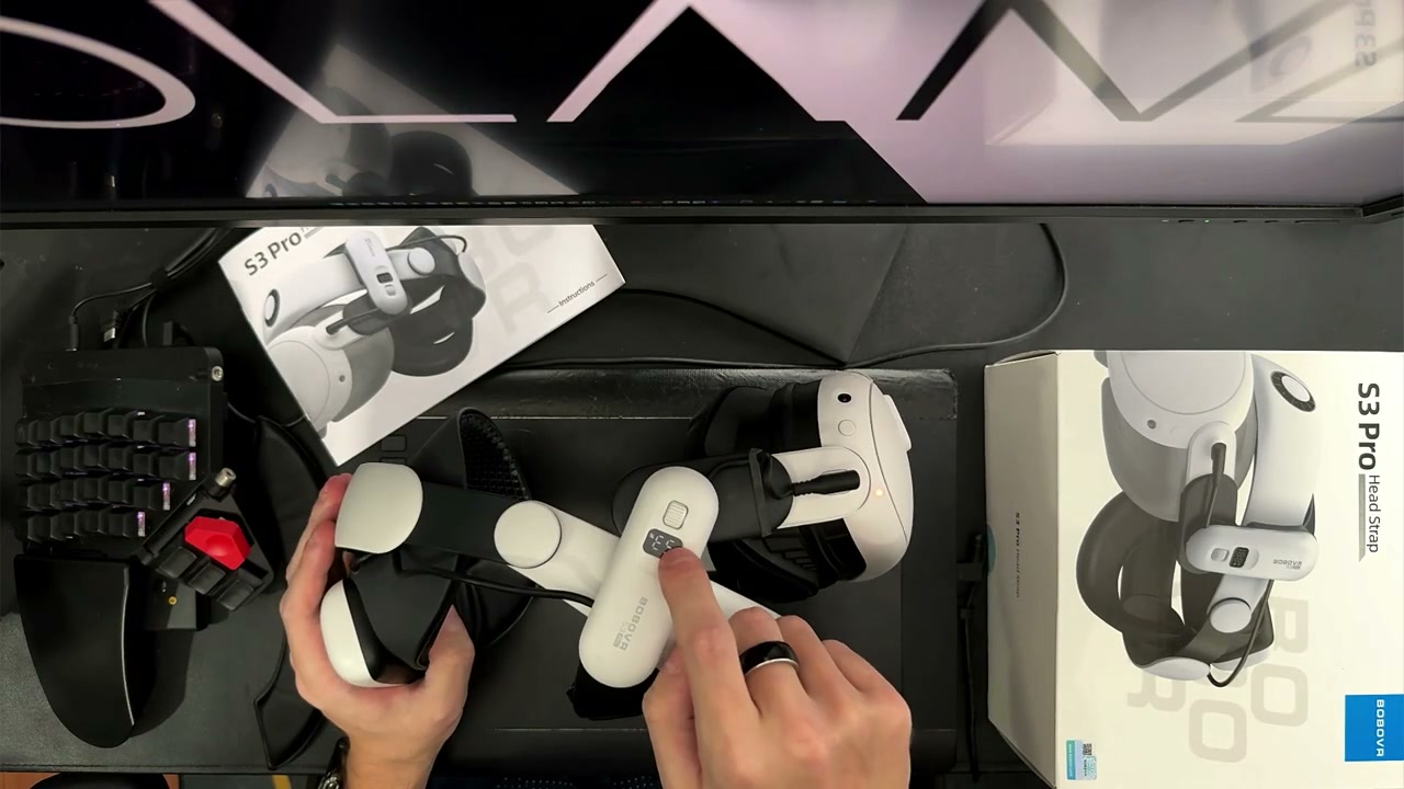 BOBOVR S3 Pro head strap, Quest headset and packaging during the video review