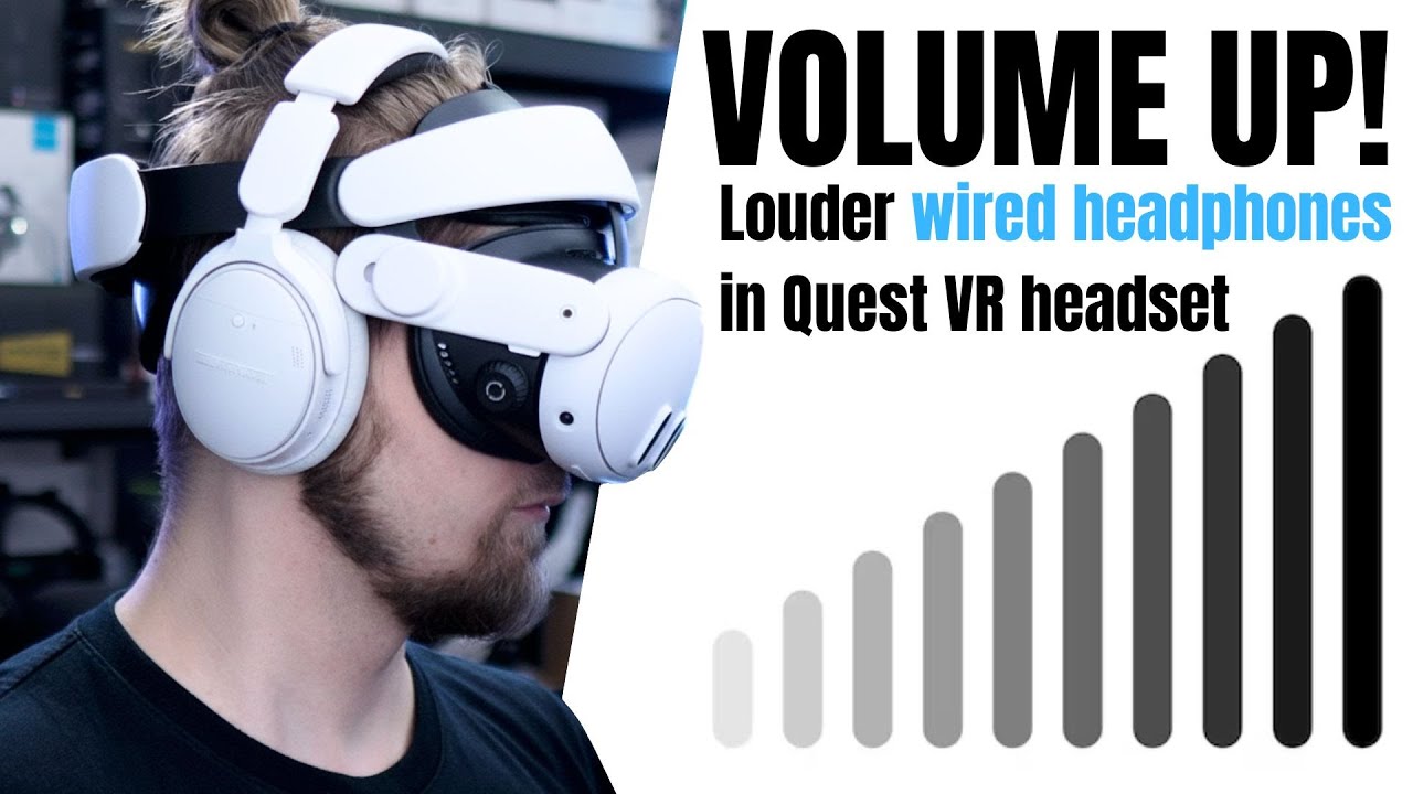 Thomas wearing a Quest headset with wired headphones during a Quest audio amplifier comparison