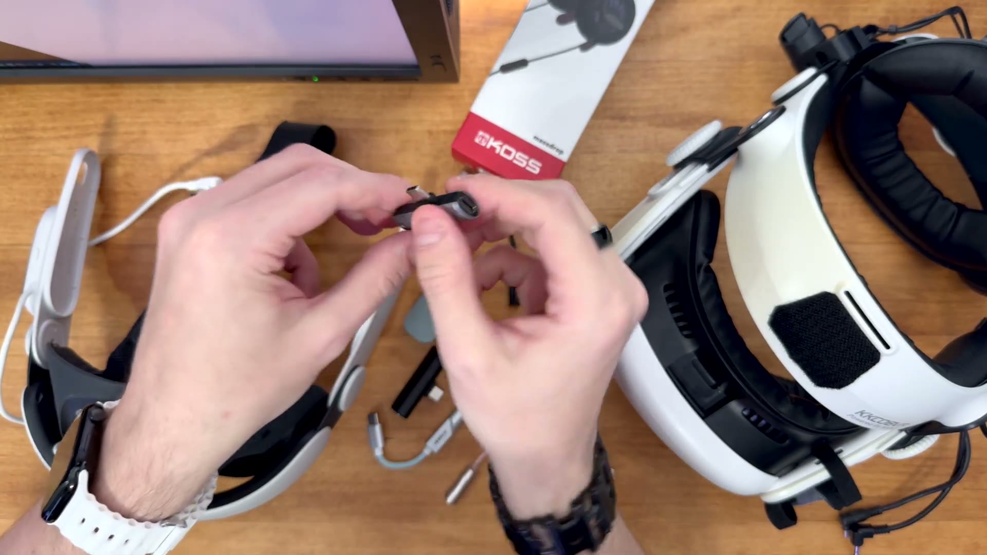 The USB-C power and data splitter used with the Quest audio setup