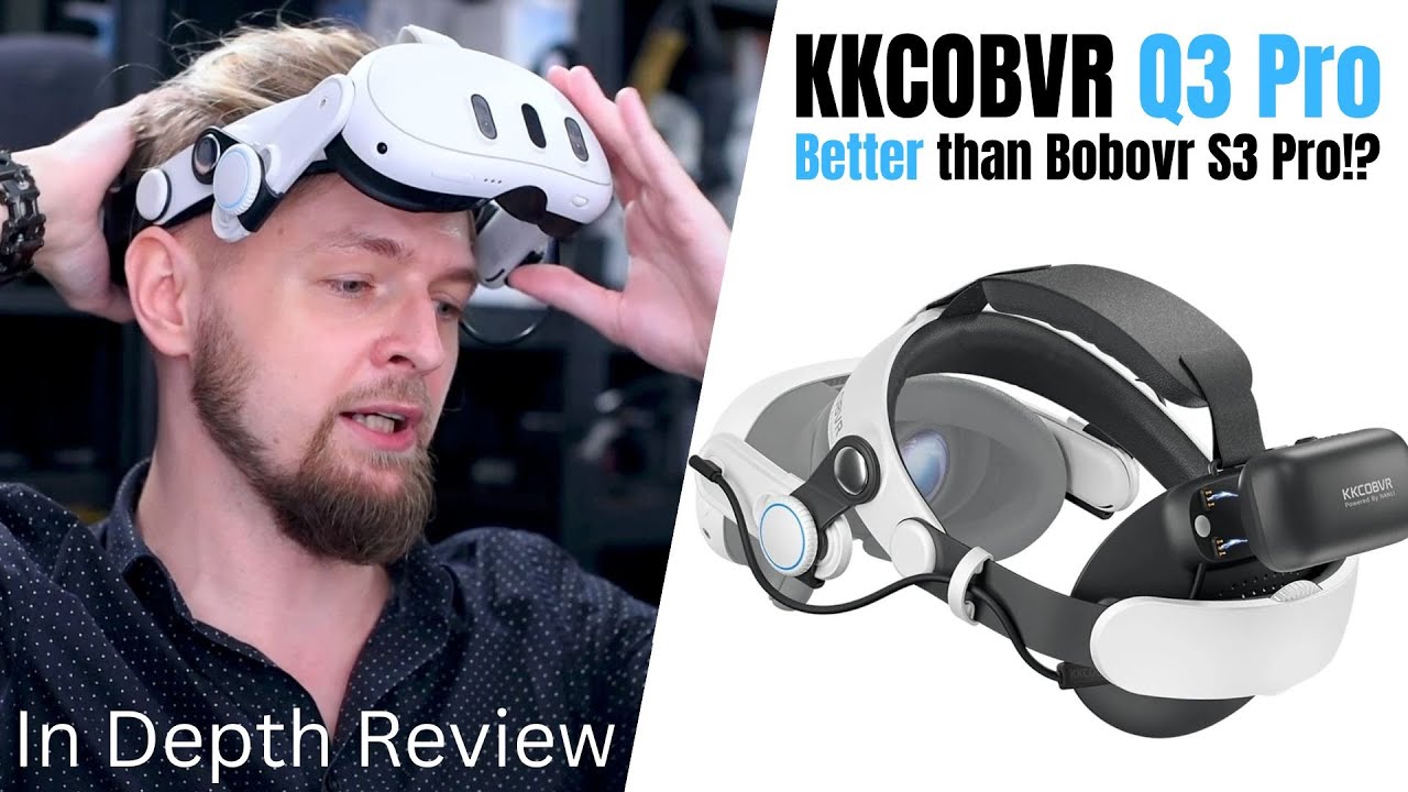 KKCOBVR Q3 Pro head strap fitted to a Meta Quest 3, with the strap shown in use and beside the headset