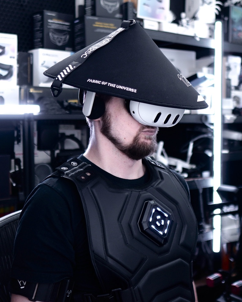 Thomas Voland wearing a Quest 3 VR headset and VR gear